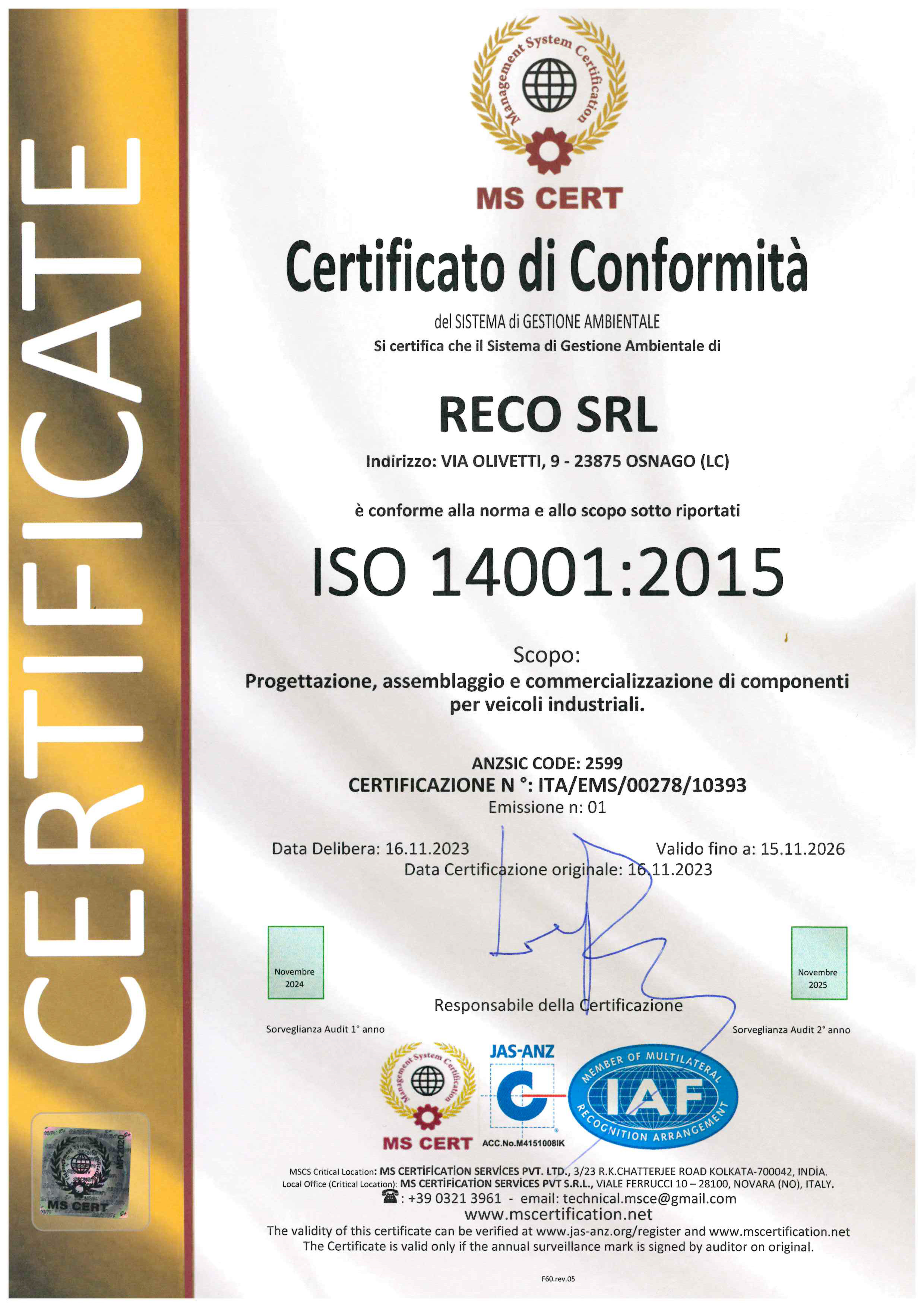 CERTIFICAT ISO 14001